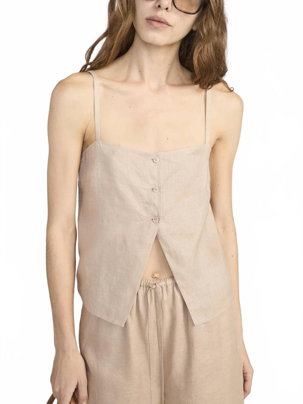 NEW FRAME linen button cami in flax